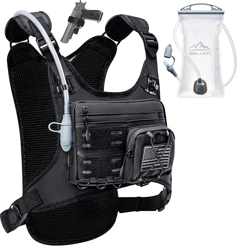 Zelvot Running Vest with 2L Water Bladder, Hydration Backpack, U.S. Design Patent, Lightweight Hydration Pack with Gear Holder, Reflective Chest Pack for Men Women for Marathon (Black, M/L)