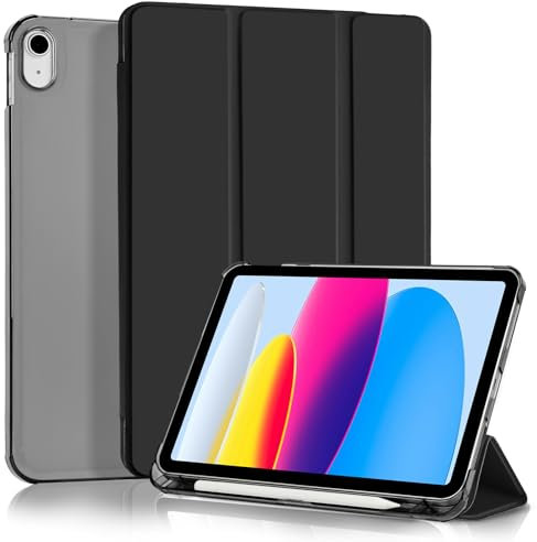 4UBonLife Funda para iPad (A16) 11ª Generación 2025 11 Pulgadas, iPad 10ª Generación 10,9 2022 con Portalápiz, Carcasa Protectora Delgada Ligera con Cubierta Trasera Rígida Translúcida, Negro