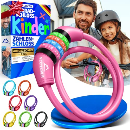 NEXTCOVER® Fahrradschloss Kinder mit 4-stelligem Zahlencode I Kinder Fahrradschloss - Ideal für Roller, Fahrrad & mehr I Zahlenschloss Fahrrad mit bunten Zahlen - Roller Schloss Extra robust & sicher