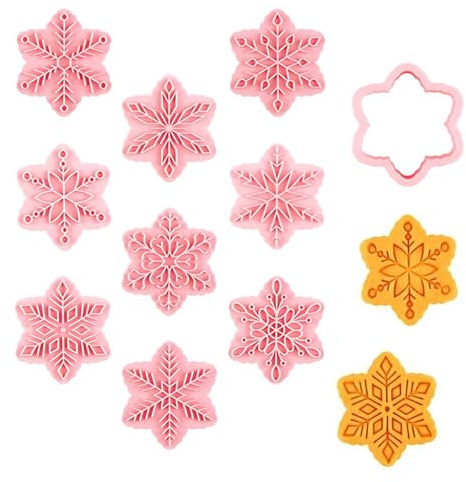 CONGGUAN 9Pcs Christmas Snowflake Cookie Cutter Set Plastic Press Cookie Cutters & Stamps for Baking DIY Holiday Biscuit Molds for Kitchen