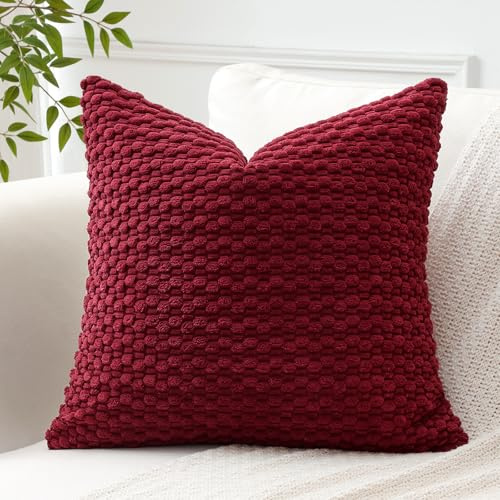 Artscope Kissenbezug Kordsamt Cord Körnig Zierkissenbezug 55x55 cm Geometrische Kissenhüllen Weiche Sofakissen Couchkissen für Sofa Schlafzimmer Wohnzimmer Büro Zuhause Dekorative 1er Set, Weinrot