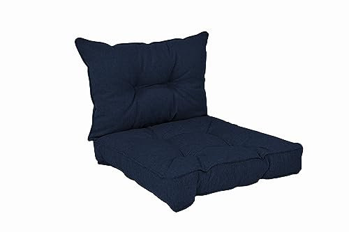 2er Set Rattan Outdoor Terrassenstühle mit Kissen - Dunkelblau Gartensofa Paletten Bequem 50x50x10cm Sitz & 50x40x10cm Rückenlehne für Gemütliche Entspannung