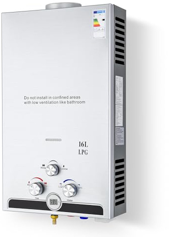 VONLUCE 16L Scaldabagno a Gas GPL 27,2 kW a Parete con Modalità Commutabili, Caldaia a Gas GPL Automatica Istantanea con Display a LED e Nucleo in Rame