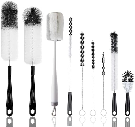 9 PCS Bottle Brush Cleaning Set, Long Handle Nylon Straw Cleaner Brush Multipurpose Pipe Cleaner Brushes for Long Narrow Neck Bottles Strews Drinking Glasses