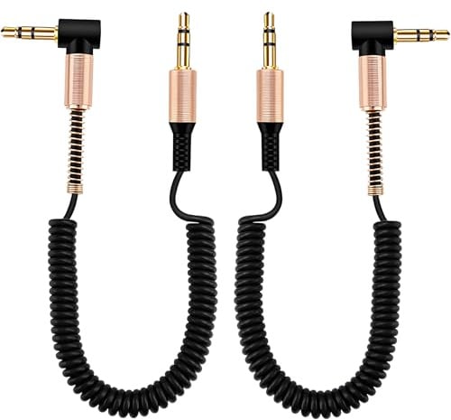 Leloco Aux Kabel 3.5 mm klinkenkabel, 90 Grad Audio Kabel mit Winkelstecker, 3.5 mm Klinke auf Klinke Kabel Federdrahtkörper für Auto Radio, Kopfhörer, MP3 Player, Handy, PS4, PC, Lautsprecher (1,8m)