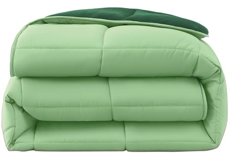 wometo Plüsch Steppbett 155x220 Oeko-TEX Wende-Design grün & dunkelgrün | ohne Bezug verwendbar - warme Winterbettdecke Ganzjahresdecke - kuschelig & weich
