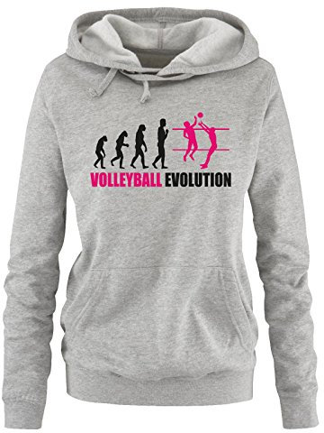 Comedy Shirts Volleyball Evolution - Damen Hoodie - Grau/Schwarz-Pink Gr. S
