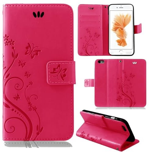 betterfon Hülle Kompatibel mit Apple iPhone 6 / 6s | Premium PU Leder Handyhülle Wallet Case für iPhone 6 / 6s | Schutzhülle Blumen Klapphülle Handyhülle | Pink