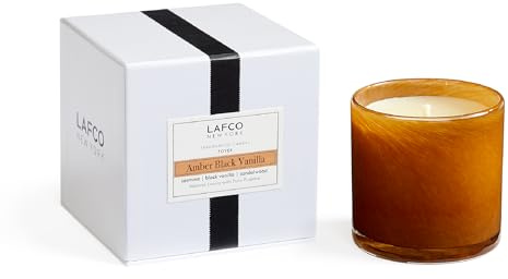 LAFCO New York Classic Candle, Amber Black Vanilla - 6.5 oz - 50-Hour Burn Time - Reusable, Hand Blown Glass Vessel - Made in The USA