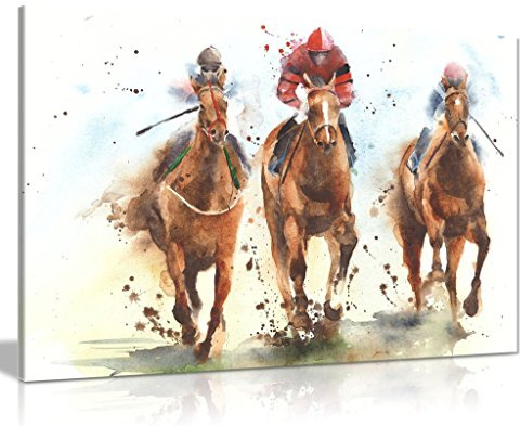 Horse Racing Watercolour Canvas Wall Art Picture Print (12x8)