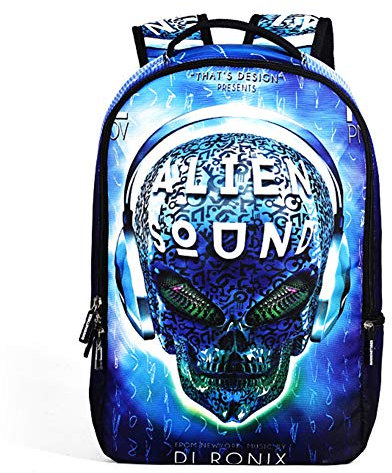 Alien Skull Schoolbag Laptop Backpack Travel Notebook Durable Rucksack Daypack for Mens and Women