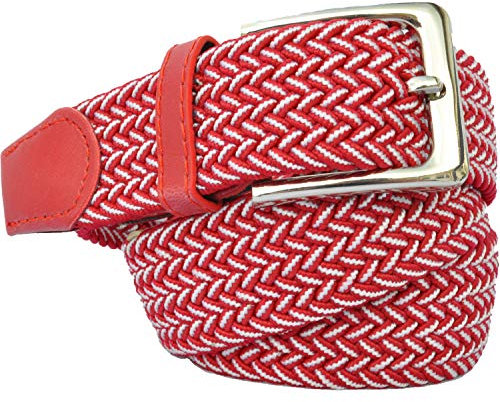 LisaModa Herren Stretch Flechtgürtel LM1000 Stretchgürtel Stoffgürtel Viele Farben (Rotweiß, 85-110)