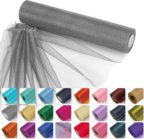 WedDecor 25m x 29cm Snow Sheer Dark Silver Organza Roll Sash Glitter Fabric for Table Runner Sashes Wedding & Christmas Decoration, Chair Cover Bows, Party Favours, Ribbon Crafting Supplies, 1pc