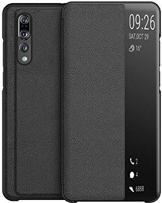 KANSI Cover compatibile con Huawei P20 Pro, Flip Pelle Smart View Custodia + Vetro Temperato - Nero