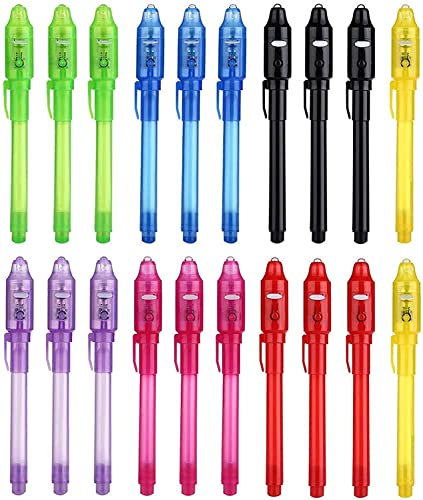 DazSpirit 20 Stück Geheimstift Partytüte Füller für Jungen und Mädchen, Zauberstift mit UV-Licht für Kinder, Unsichtbarer Stift Spy Pen zum Schreiben Geheimer Nachrichten