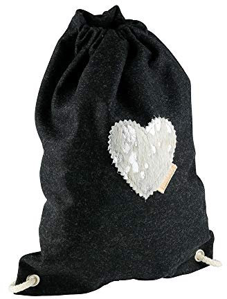 BIOZOYG Back-Pack Fannerl S - robuster Loden Rucksack Turnbeutel aus 100% Wolle (Merinowolle) I Taschen Rucksack Frauen u. Männer in feschem Trachten Design I Beuteltasche 24 x 33 cm anthrazit