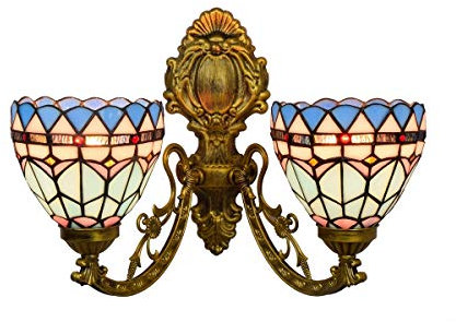 Blivuself Tiffany Wandlampen Licht Einkopf britischer minimalistisch kreativer Korridor Tiffany Doppelkopfwandlampe Mittelmeer blau kreative Glasmalerei Wohnzimmer Esszimmer Glaslampe
