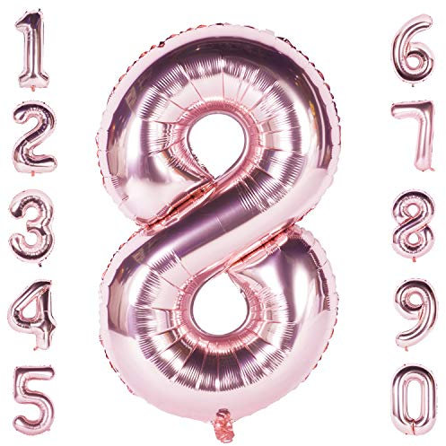 Rose Gold 8 Balloon 40 Inch Giant Helium Foil Number 0 to 9 Rose Gold Balloon Birthday Wedding Party Digital Decorations Number 8