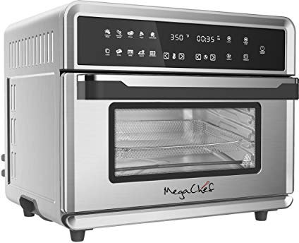 Megachef Forno elettronico multifunzione 10 in 1 con tecnologia ad aria calda a 360 gradi, cromato argento, capacità 25 litri