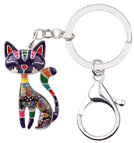 WEVENI Cute Émail Porte-clés Chat DéCoration Chats Bijoux Voiture Portefeuille pour les Femme Charms Filles (Violet)