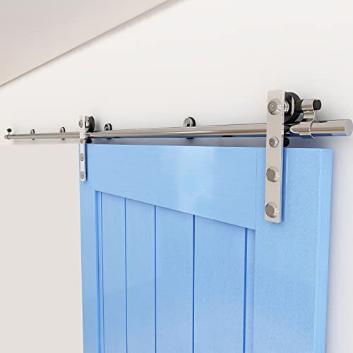 WOLFBIRD 6FT/183cm Sliding Track Barn Door Hardware Kit Stainless Steel Heavy Duty for Single Wood Door(Flat Head Hanger)