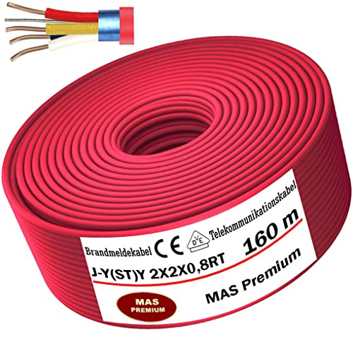 MAS Premium Von 5 bis 250m Brandmeldekabel Telekommunikationskabel J-Y(ST) Y 2X2X0,8 RT Fernmeldekabel Fernmeldeleitung Brandmeldeleitung (160m)