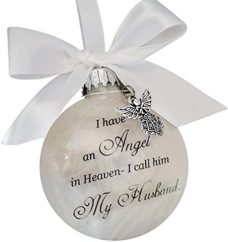 Uposao Transparenter Weihnachtsschmuck mit Federkugel,ein Stück meines Herzens ist in Heaven Runder Weihnachtskugeln Weihnachtsschmuck hängender Anhänger Gedenken an geliebte Menschen,Ehemann