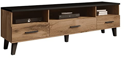 Lotta II 180 3S3K - Mueble bajo para TV estilo escandinavo (roble y negro)