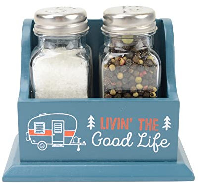 Boston Warehouse Retro Camper Salt & Pepper Shaker Set, 3 Piece, Blue