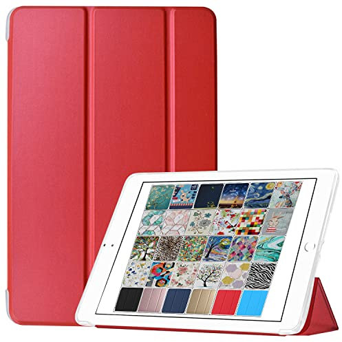 DuraSafe Cases Funda para iPad Pro de 9.7 pulgadas 2016 [PRO 9.7 2016] A1673 A1674 A1675 Smart Trifold ligera suave silicona transparente frontal y trasera - escarlata