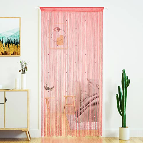 YaoYue Fransenvorhänge mit Perlen für Türen, Quasten, Perlen, hängende Fransen, Hippie-Stil, Raumteiler, für Fenster, Flur, Eingang, Wandschrank, Schlafzimmer, Privatsphäre, als Dekor, Pink, 100 x 200