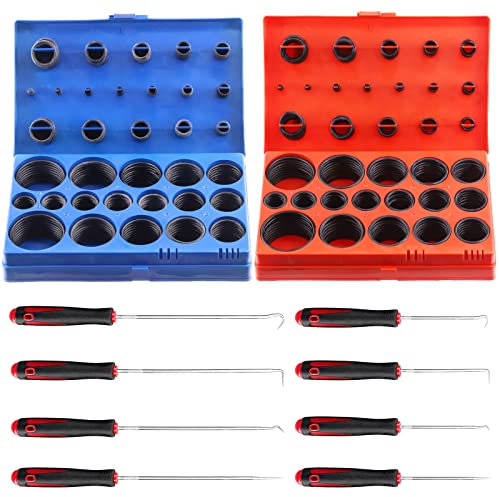 Swpeet Rondella O-Ring universale SAE e metrica 834 pezzi con kit assortimento lungo e corto e gancio, anello in gomma nitrilica SAE Rondella O-Ring in gomma metrica per impianti idraulici