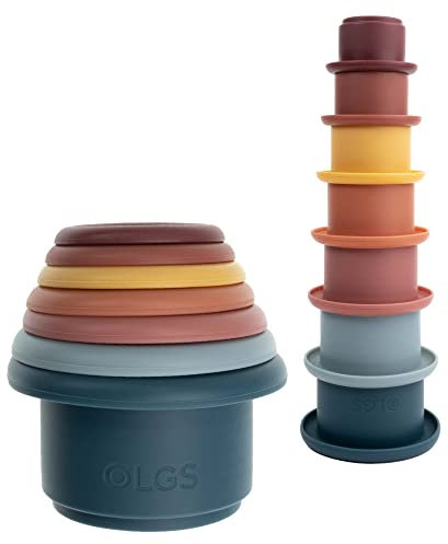 Olgs 7-teiliger Stapelbecher-Turm aus Silikon - Ideales Lernspielzeug für Kinder ab 6 Monaten zur Förderung von Motorik und Konzentration