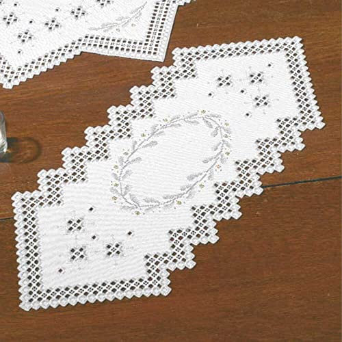 Permin Hardanger Tischläufer Stickpackung Hardanger Kranz Zählmuster