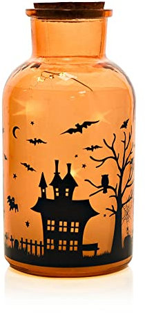 Widdop and Co Hocus Pocus Novelties Haunted House Light Up Glass Bottle Halloween Decoration