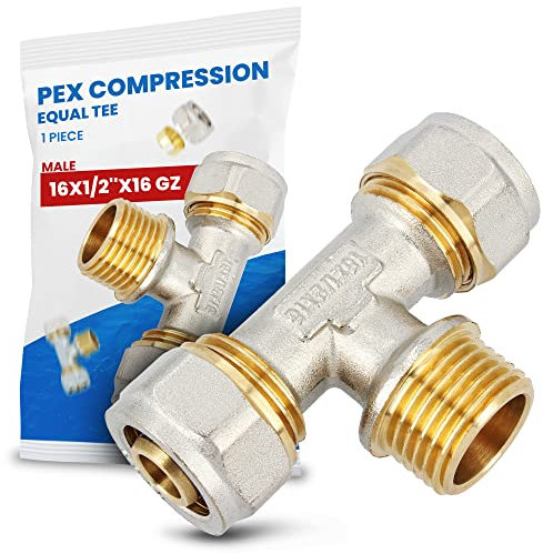 Té à Compression PEX-AL-PEX Raccord 16 x 1/2'' x 16 FM PEX-AL-PEX Laiton Connecteur pour Tube Multicouche Système de Chauffage Plomberie