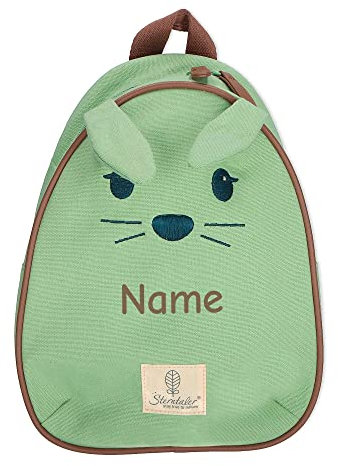LALALO Kinderrucksack mit Namen personalisiert, Sterntaler Junge/Mädchen Kleinkind Kindergartenrucksack, Rucksack für Kindergarten, Kita, Kindergartentasche (Hase Kinni, Grün)