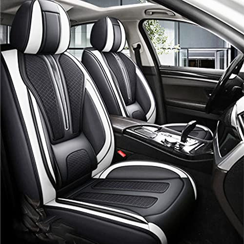 Tuqiang Universal Autositzbezüge Full Set,Vordersitze und Rückbank 5-Sitze Leder Sitzbezüge,Sitzbezug für die meisten Autos, SUVs, Pick-ups,MH97,Schwarz und weiß
