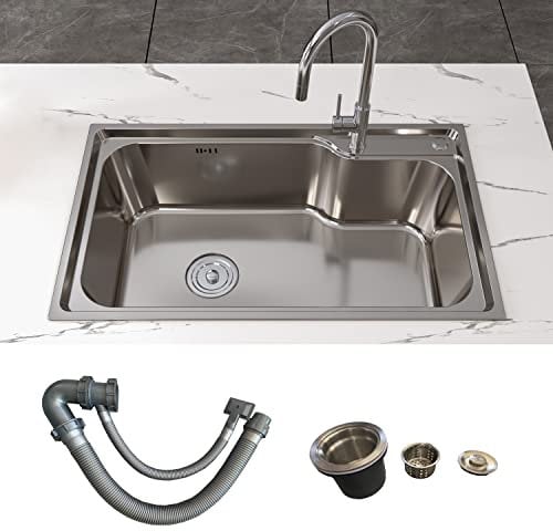 MEJE 75X45 CM Stainless Steel Kitchen Sink-Large Bowl Sink with Basket Strainer