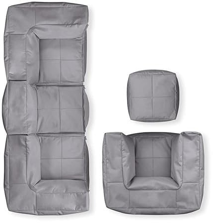Lumaland Sitzsack-Lounge Modular Garnitur | 5-Teiliges Set | Indoor & Outdoor Sitz-Garnitur | Erweiterbar & Waschbare Sitzmöbel für Innenräume & Garten | Wasserfeste Chill-Out Lounge [Grau]