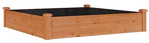 vidaXL Wooden Garden Raised Bed with Liner - Large Square Plant Container - Robust Solid Fir Wood Construction - Efficient Drainage - Decorative Outdoor Planter - Brown