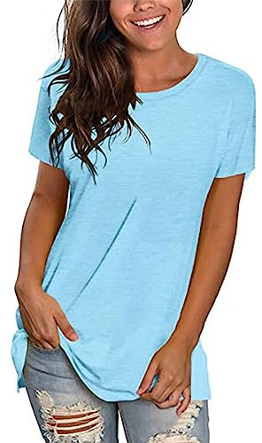 Karo Kauer Damen Damen-T-Shirt mit Rundhalsausschnitt, Pullover, Kurze Ärmel, einfarbig, kurzärmelig Damen Sexy Outfit