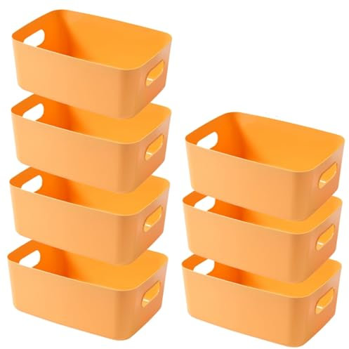 EURXLQ 7 Stück Aufbewahrungsbox Kunststoff Aufbewahrungskorb mit Griffen Eingedicktes Badezimmer Organizer Küchenschrank Körbe Aufbewahrung Kunststoffbox für Badezimmer Küche (Gelb, 25×18×10 cm)
