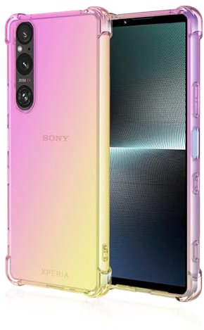 HONLEN Hülle für Smartphone, Compatible with Sony Xperia 1 V Case, (6.5 Inches) Transparent Farbverlauf Design TPU Silicone Handyhülle, Verstärkung mit Vier Ecken Cover Rosa Gold