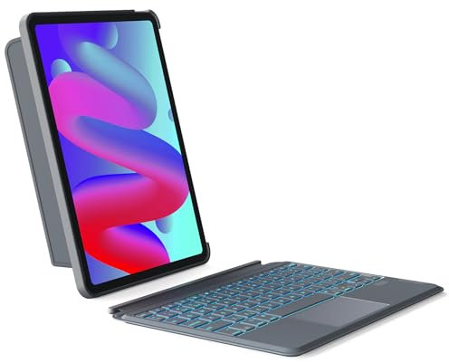 Inateck Detachable Keyboard Case for iPad Air 11 inch M3 2025/M2 2024, Keyboard with Trackpad for Air 7/6/5/4 Gen, iPad Pro 11 4/3/2/1, 7-Color Backlight, Vertically/Horizontally, KB04111 Gray