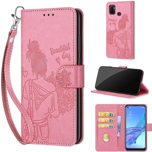 TOMYOU Handyhülle für Oppo A53 4G 2020 / A53s 4G Hülle, Premium Kunstleder Flip Wallet Case Klapphülle Hülle kompatibel A32 4G 2020 / A33 4G 2020 / A11S Rosa