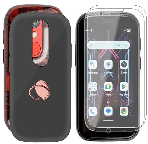 AQGG Hülle + 2 Displayschutzfolien für Unihertz Jelly Star (3.00) Cover + Handy Ring Halter Black Sanft Silikon TPU Handyhülle Schutzhülle Bumper