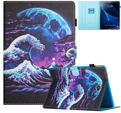 Custodia per Samsung Galaxy Tab A6 10.1 Pollici (SM-T580/T585) 2016 Premium PU Pelle Flip Cover con Funzione di Supporto e Slot per Scheda Magnetica, Auto Sonno/Sveglia, Onda Marina