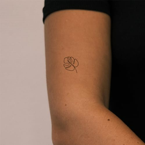 Inkster® Mini Monstera Tattoo | Temporäres Tattoo mit EU-Kosmetikzertifizierung | wasserfest + vegan | revolutionäres 2-Wochen-Tattoo | Fake Tattoos und Klebetattoos für Erwachsene