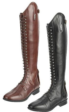 Lazura - Damen Reitstiefel Bologna | Reitstiefel für Damen in Schwarz | Damen Stiefel aus Leder | Polo Reitstiefel mit Schnürung vorn & Reißverschluss hinten | Größe 37 standard